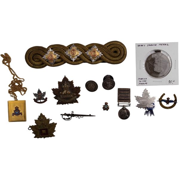 Mixed lot of British and Canadian Badges, Miniature QSA Medal