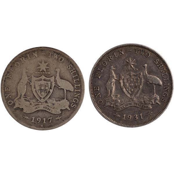 Australia 1917, 1931 Silver Florin (2 Pieces)