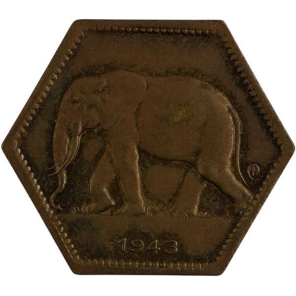Belgian Congo 1943 Elephant 2 Francs