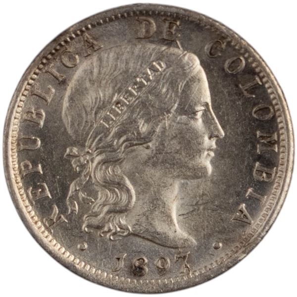Colombia 1897 Silver 10 Centavos