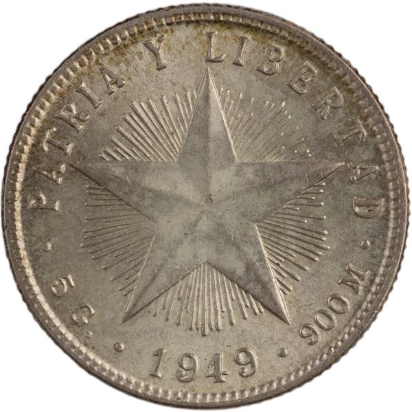 Cuba 1949 Silver 20 Centavos