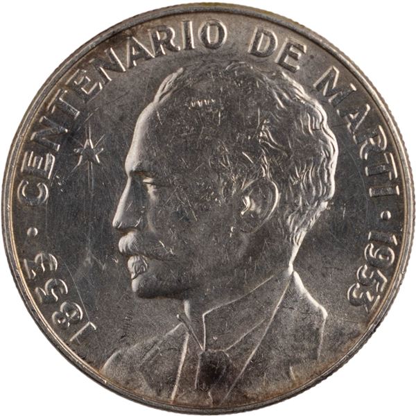 Cuba 1953 Silver Peso Centennial of Jose Marti