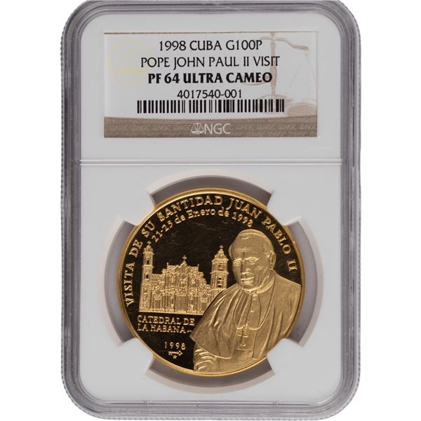 Cuba 1998 Gold 100 Pesos Pope John Paul II Visit Gold - RARE