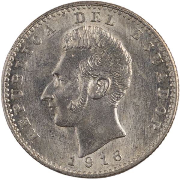 Ecuador 1916 Silver 2 Decimos