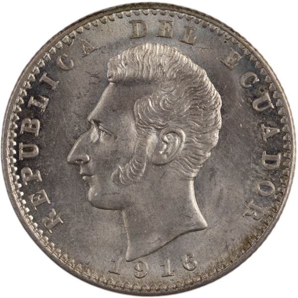 Ecuador 1916 TF Silver 2 Decimos