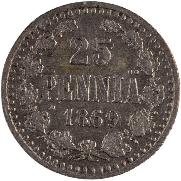 Finland 1869 Silver 25 Pennia