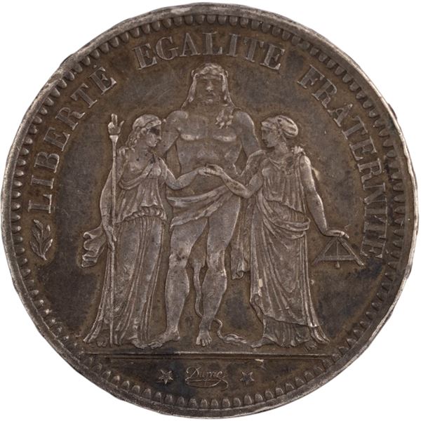 France 1848-1879 Silver 5 Francs Uniface