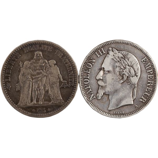 France 1848-70 Silver 5 Francs (2 Pieces)