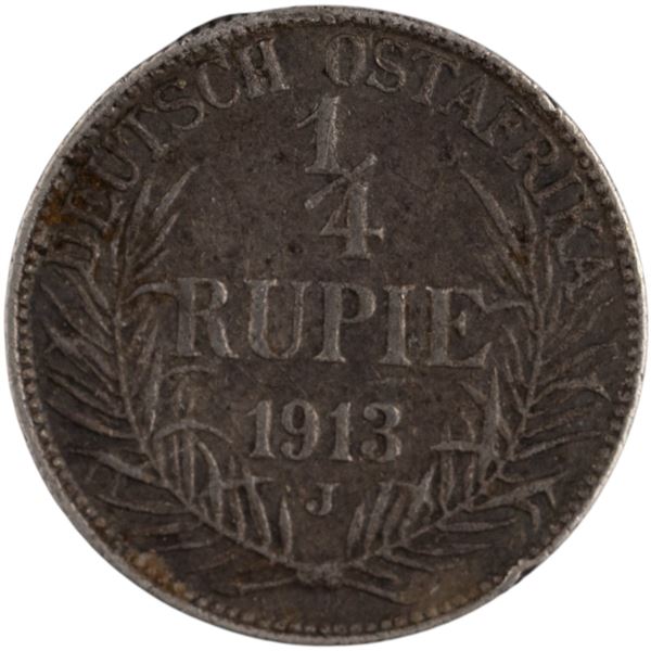 German East Africa 1913 J Silver 1/4 Rupee