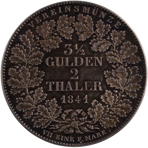 Germany 1841 (1981) Frankfurt Silver 2 Thaler (3 1/2 Gulden) Restrike