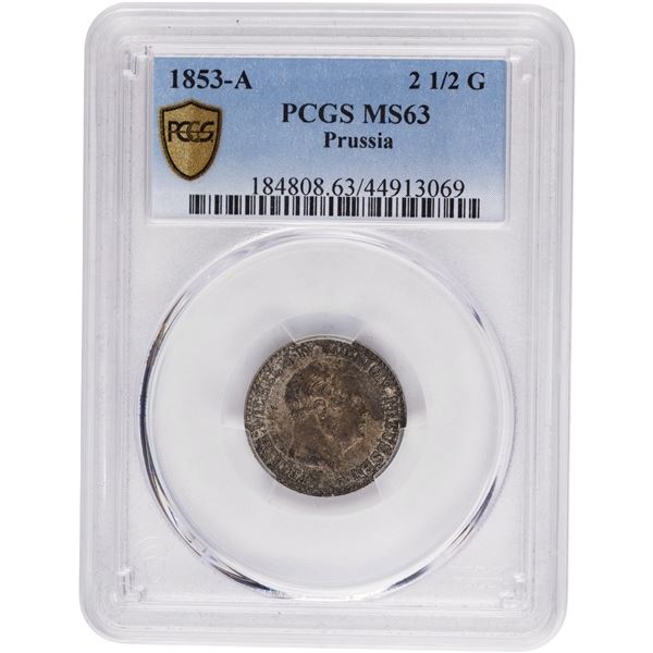 Germany 1853 A Prussia Silver 2 1/2 Silbergroschen