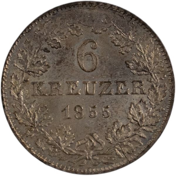 Germany 1855 Frankfurt Silver 6 Kreuzer