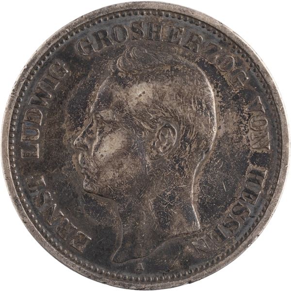 Germany 1895 A Hesse-Darmstadt Silver 5 Mark Low Mintage