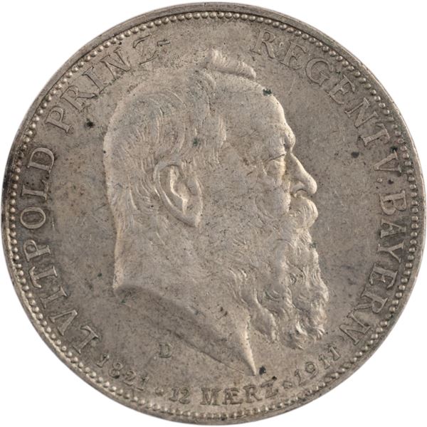 Germany 1911 Bavaria Silver 5 Mark