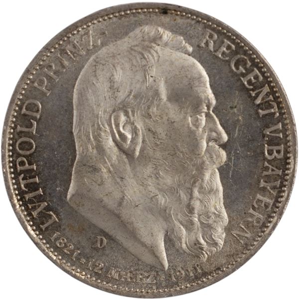 Germany 1911 D Bavaria 3 Mark 90th Birthday of Prince Regent Luitpold
