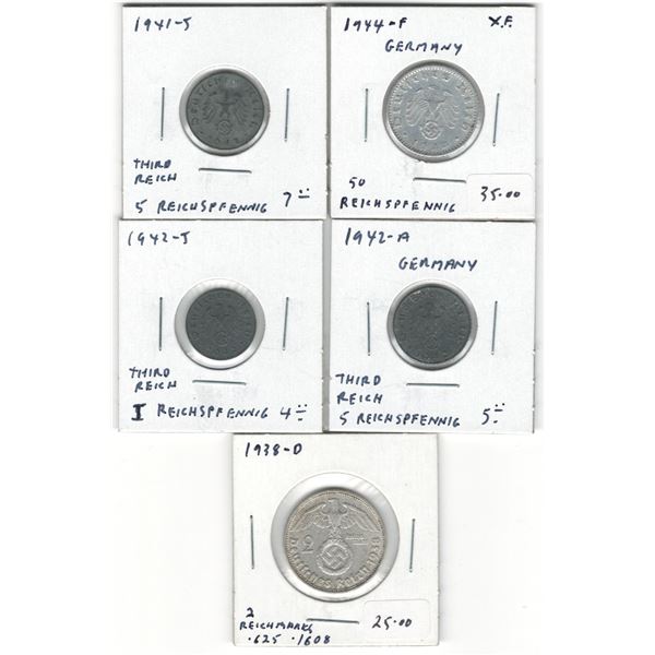 Germany 1938-44 Third Reich (5 Pieces)