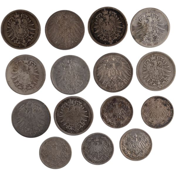 Germany Silver 1/2 Mark and 1 Mark Lot (15 Pieces)