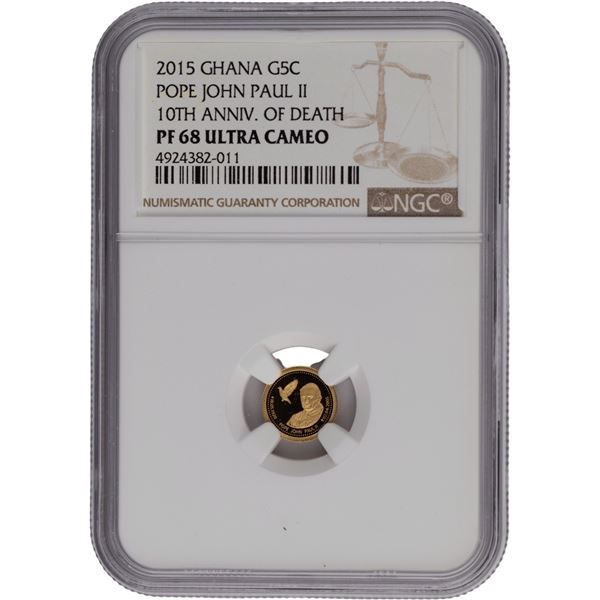 Ghana 2015 5 Cedis Pope John Paul II 10th Ann. of Death Gold Coin