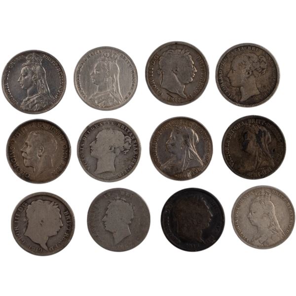 Great Britain 1816-1918 Silver Shillings (12 Pieces)