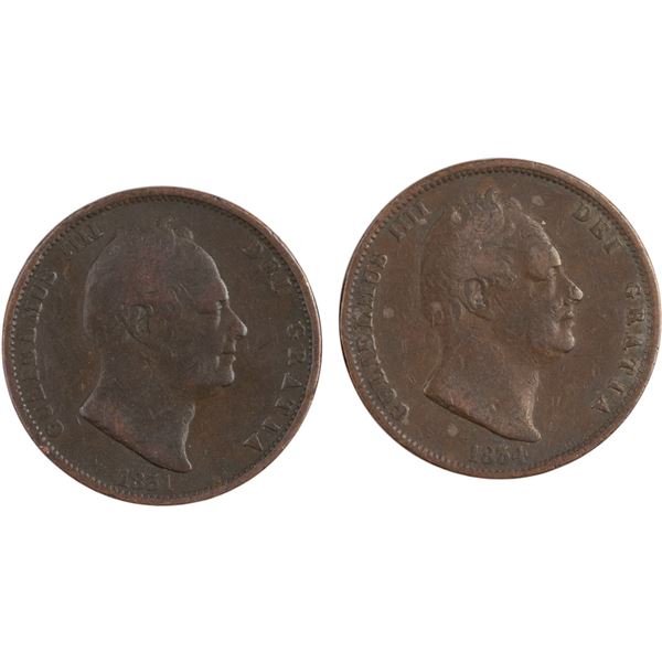 Great Britain 1831, 1834 Half Penny Lot (2 Pieces)