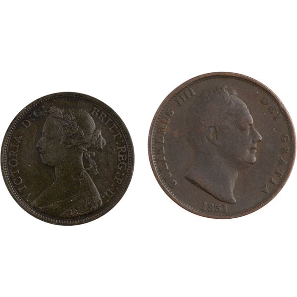 Great Britain 1831, 1882H Half Penny Lot (2 Pieces)