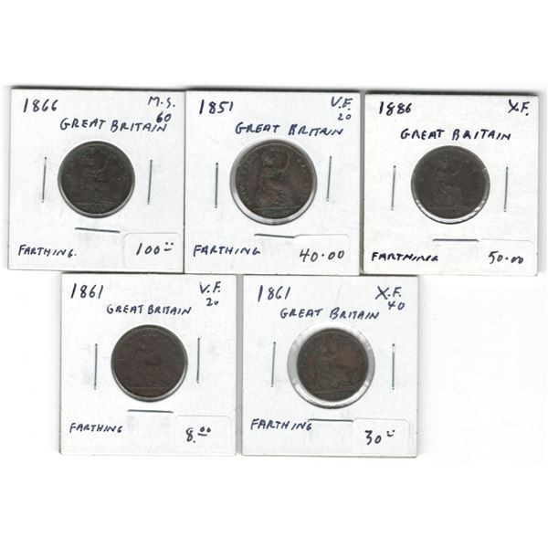 Great Britain 1851-84 Farthing (5 Pieces)