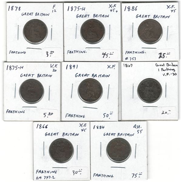 Great Britain 1866-84 Farthing (8 Pieces)