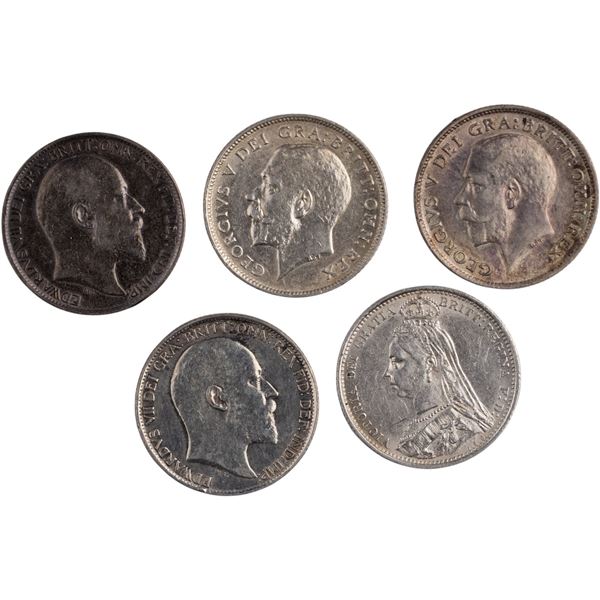 Great Britain 1887-1919 Silver Six Pence (5 Pieces)