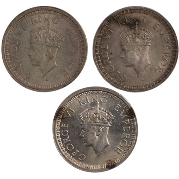 India 1942-45 British India Silver 1 Rupee (3 Pieces)