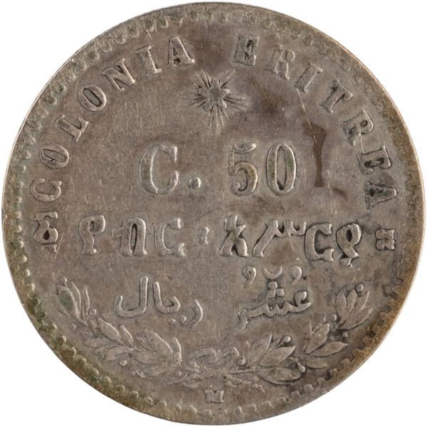 Italy 1890 M Italian Eritrea Silver 50 Centesimos