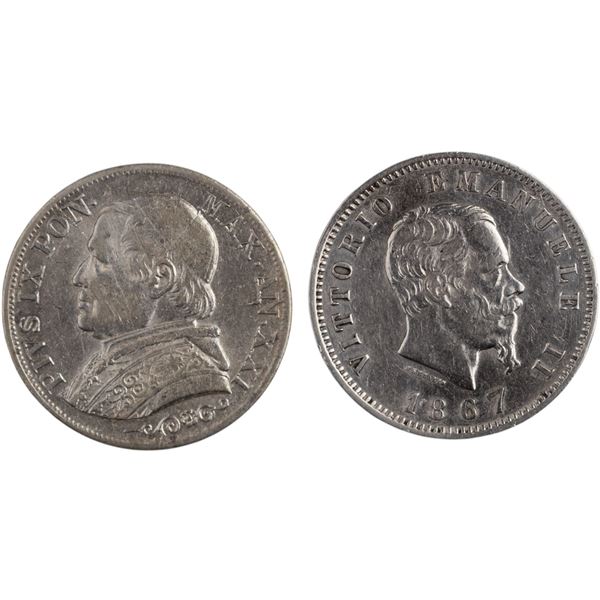 Italy, Papal States 1866 & 1867 Lira (2 Pieces)