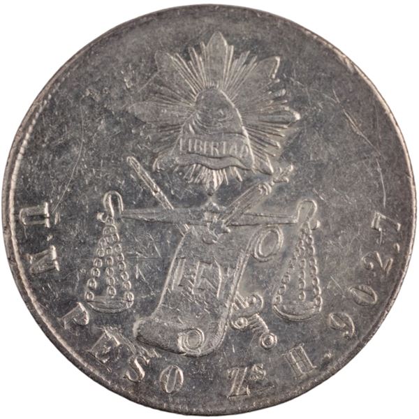 Mexico 1870 Zs H Silver 1 Peso