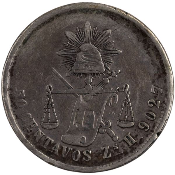 Mexico 1874 Zs H Silver 50 Centavos