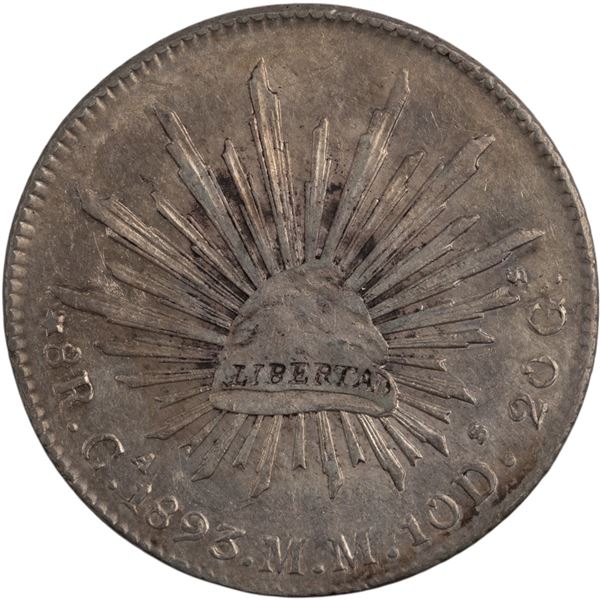 Mexico 1893 Ca MM Silver 8 Reales 'Overdate'