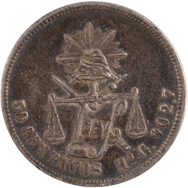 Mexico 1894 Ho G Silver 50 Centavos