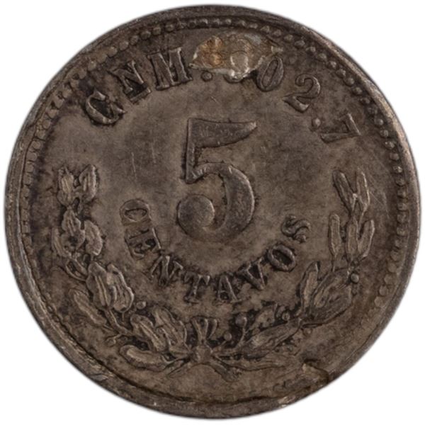Mexico 1897 Cn M Silver 5 Centavos Mint Error