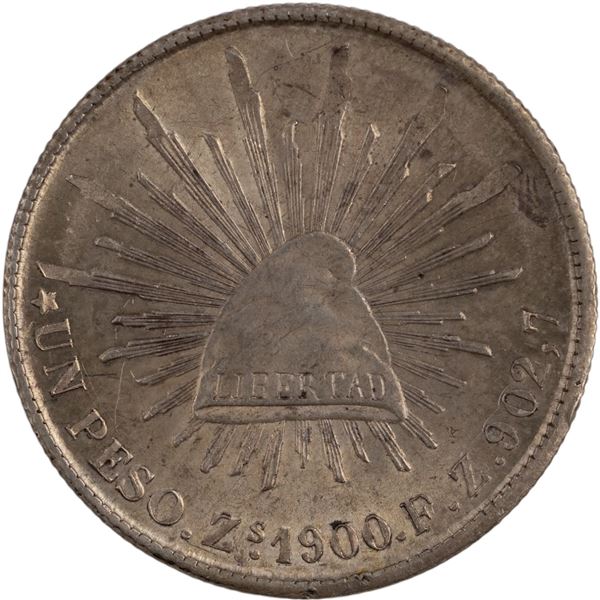 Mexico 1900 Zs FZ Silver 1 Peso Doubled F on Obverse
