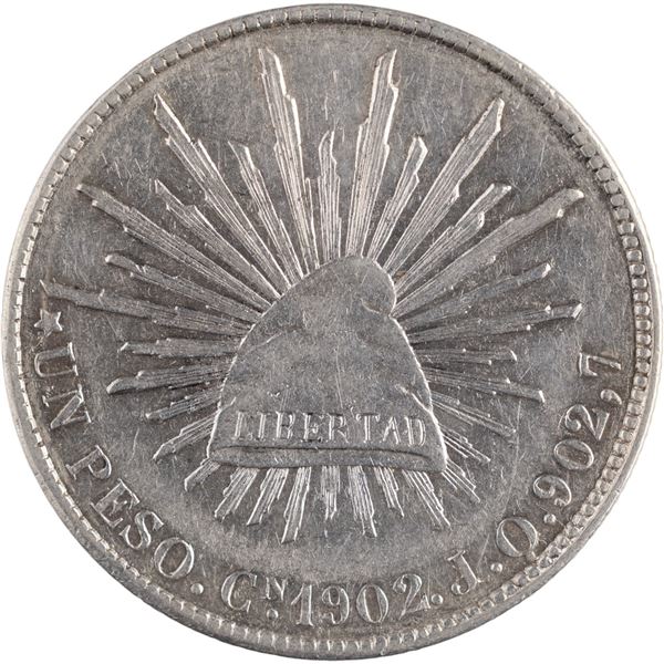 Mexico 1902 Cn IQ Silver 1 Peso Overdate