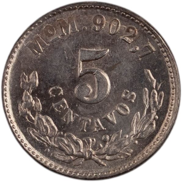 Mexico 1904 Mo M Silver 5 Centavos