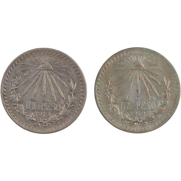 Mexico 1918, 1919 Silver 1 peso Key Dates (2 Pieces)