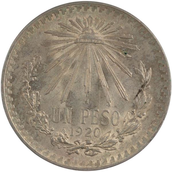 Mexico 1920 Silver 1 Peso 9/9 Overdate Error