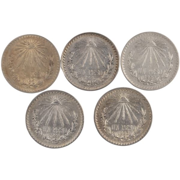 Mexico 1920/23/24/26/27 Silver 1 peso (5 Pieces)