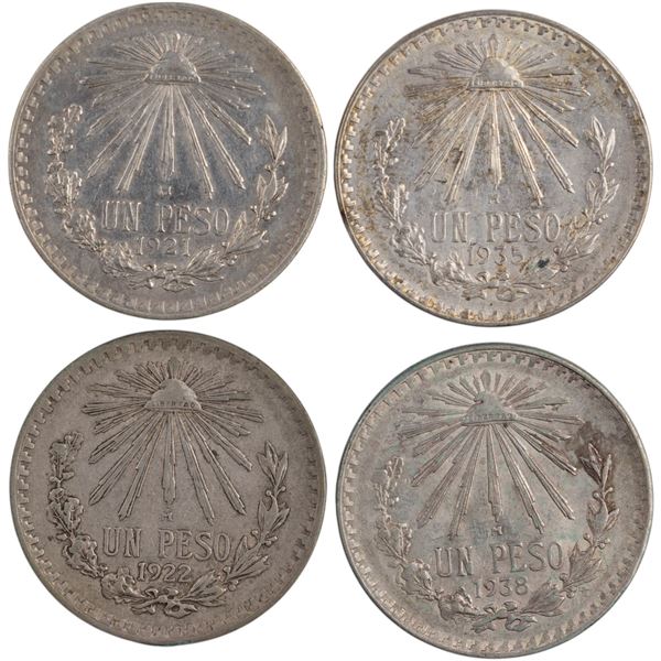 Mexico 1921-38 Silver Pesos (4 Pieces)