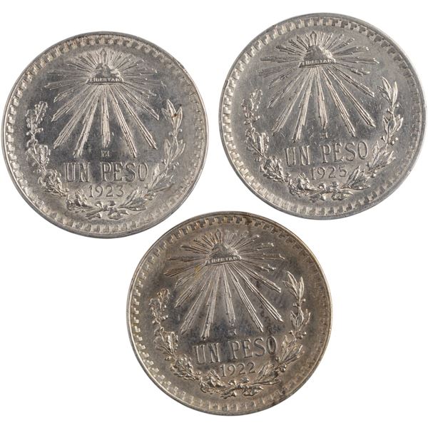 Mexico 1922, 1923, 1925 Silver 1 Peso (3 Pieces)