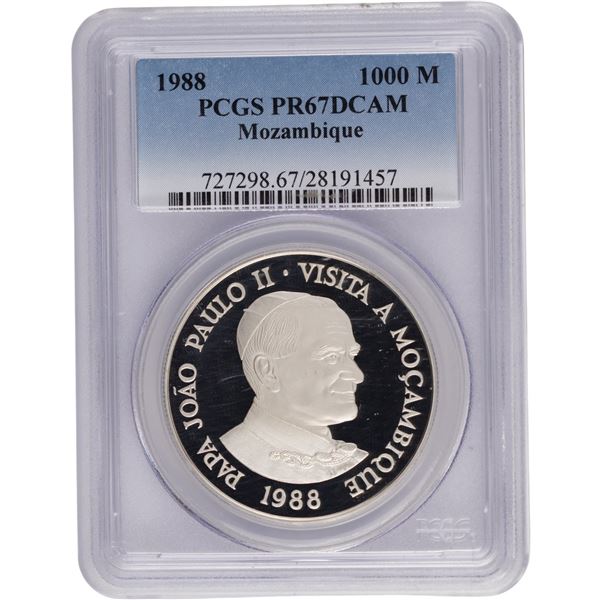 Mozambique 1988 1000 Meticais Pope John Paul II Silver Coin