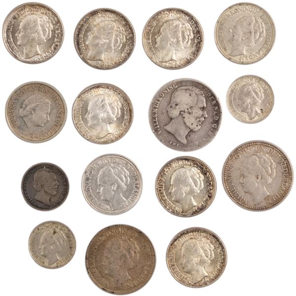 Netherlands 1868-1957 Silver Coin Lot (15 Pieces)