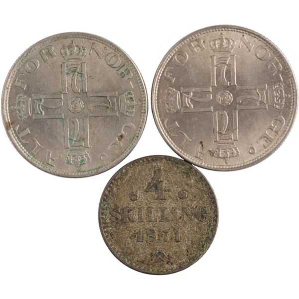 Norway 1871-1922 Group of Silver Coins (3 Pieces)