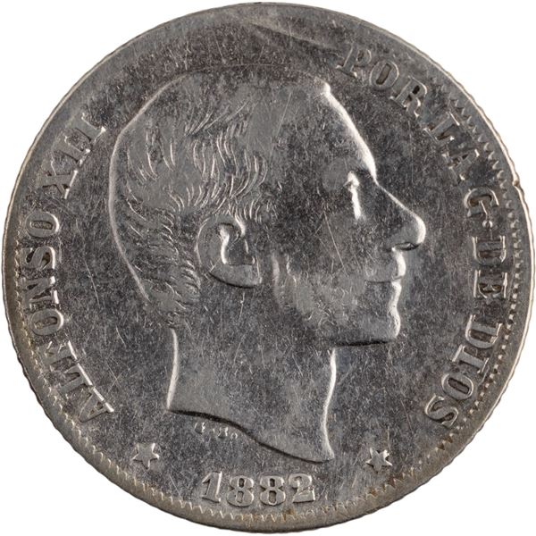 Philippines 1882 Silver 20 Centavos Overdate