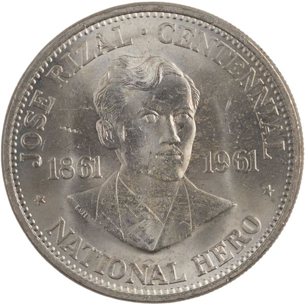 Philippines 1961 Silver 1 Peso José Rizal