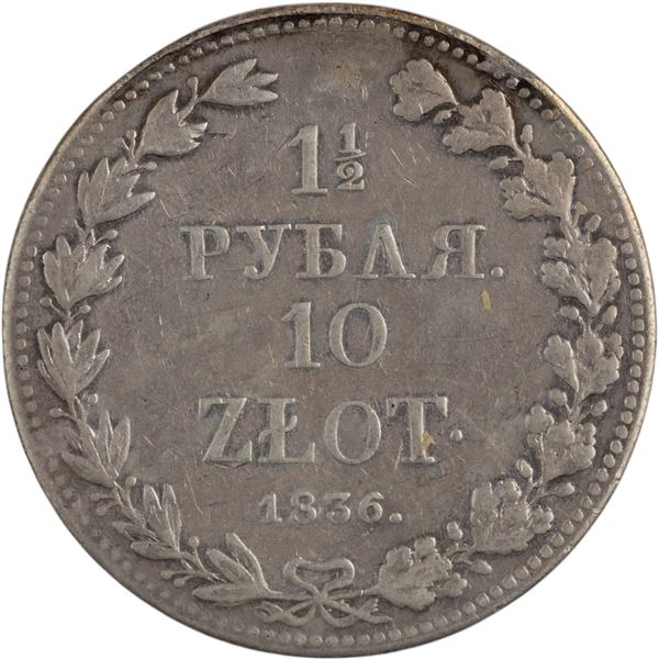 Poland 1836 MW Silver 10 Złotych 1½ Rouble